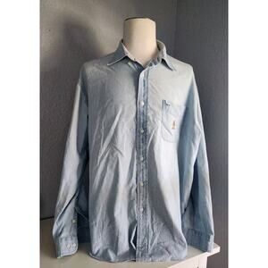 Vintage 90s Tommy Hilfiger Mens XLarge Faded Blue Denim Button Down Shirt